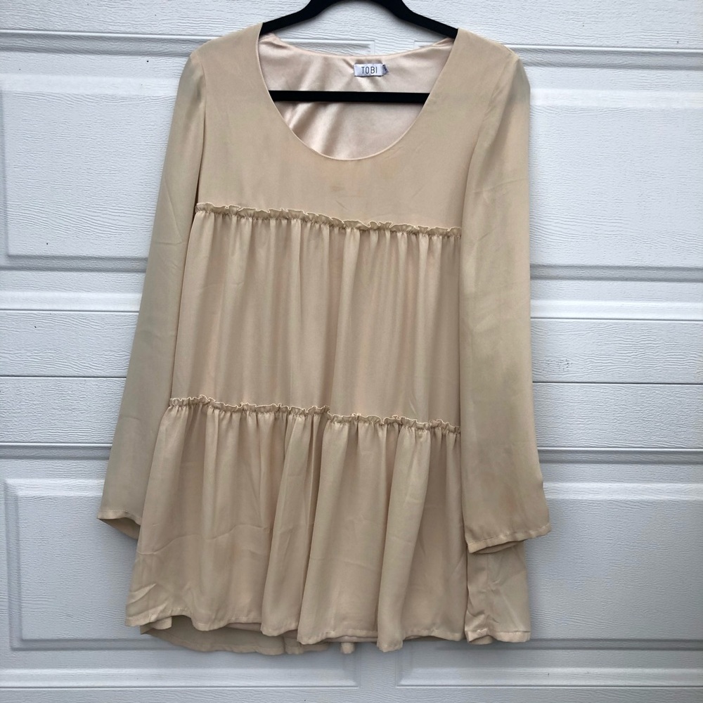 Beige ruffled baby doll dress